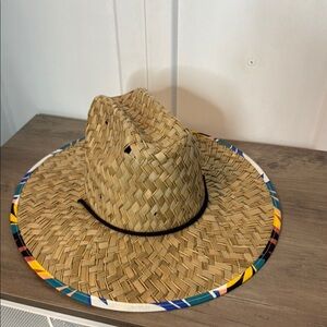 NWTs Quiksilver Outsider Straw Hat with Multicolor Tropical Trim Brim - LG